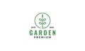 Green leaf line circle minimalist garden plant logo design