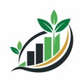 A green leaf logo intersecting with a graph bar, symbolizing growth and progress, Symbolic representation of growth and progress,