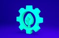 Green Leaf plant ecology in gear machine icon isolated on blue background. Eco friendly technology. World Environment Royalty Free Stock Photo