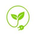 Green leaf with plug electric icon, Renewable power and clean energy, Eco friendly charging symbol Royalty Free Stock Photo