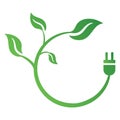 Green leaf and plug icon isolated on white background. Ecology concept save energy. Vector illustration for any design Royalty Free Stock Photo