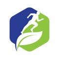 Green leaf runner logo concept design.