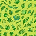 Green leaf seamless pattern. Hand drawn illustration surface print. Eco style background