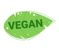 Green leaf shaped like a speech bubble with the word VEGAN. Healthy lifestyle and plant-based diet vector illustration