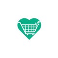 Green leaf shopping cart heart shape concept logo