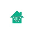 Green leaf shopping cart home shape concept logo