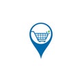 Green leaf shopping cart map pin shape concept logo