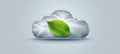 Green Leaf on Silver Cloud Symbol of Sustainable Technology and Eco-Friendly Cloud Computing Royalty Free Stock Photo