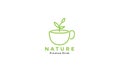 Green leaf tea cup simple line logo vector icon symbol graphic design illustration Royalty Free Stock Photo