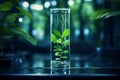 Green leaf in a test tube. Scientific laboratory for biomedicine. generative AI Royalty Free Stock Photo