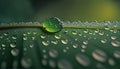 a green leaf with water droplets on it\'s surfac