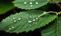 Green leaf with water drops close up. Nature background with copy space. Royalty Free Stock Photo