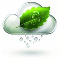 Green Leaf with Water Drops on Transparent Cloud Eco-Friendly Concept, Isolated on White Royalty Free Stock Photo