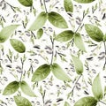 Green leaf and wild purpled colored  flower seamless pattern Royalty Free Stock Photo