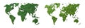 Green Leaf World Map Set Isolated on Transparent Background. Nature and Eco-Friendly World Map Royalty Free Stock Photo