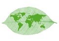 Green leaf world map, vector Royalty Free Stock Photo