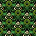 Green leafy greek vector seamless pattern. Floral abstract ornamental tropical background. Geometric Royalty Free Stock Photo