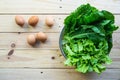 Green leafy vegetables with eggs Royalty Free Stock Photo
