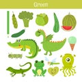 Green. Learn the color. Education set. Illustration of primary c