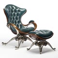 A green leather chair and ottoman, AI