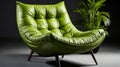 Green leather chair with wooden base and armrests. Generative AI Royalty Free Stock Photo