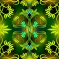Green leaves abstract glowing vector seamless pattern. Vintage o