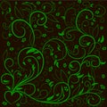 Green leaves with abstract swirls, leaves, flowers and hearÃÂµ.