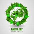 Green leaves background a circle shape with globe Earth Day. Planet earth consists of leaves, green planet, think green Royalty Free Stock Photo