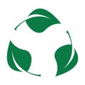 Green leaves. Bio recyclable plastic icon. Biodegradable logo