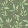 Floral spring seamless pattern, vintage flowers bouquet, twigs and leaves, botanical watercolor illustration