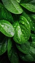 Green leaves with drops of water, close-up. Nature background Royalty Free Stock Photo