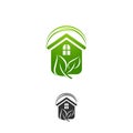 green leaves eco home, vector logo design template Royalty Free Stock Photo