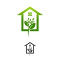 green leaves eco home, vector logo design template Royalty Free Stock Photo