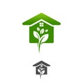 green leaves eco home, vector logo design template Royalty Free Stock Photo