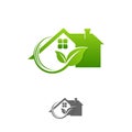 green leaves eco home, vector logo design template Royalty Free Stock Photo