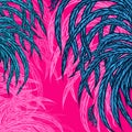 Green leaves, feathers, on a pink background, design elements.