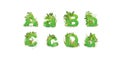 Green Leaves font. Vector illustration. Stylish eco alphabet from colorful tropical leaves, bushes, flowers and nature Royalty Free Stock Photo