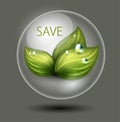 Green leaves in a glossy sphere Royalty Free Stock Photo