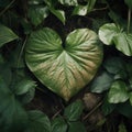 Green leaves with heart shape leaf, created using generative ai technology Royalty Free Stock Photo