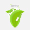Green leaves holding earth, environmental ecology concept