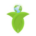 Green leaves holding earth, environmental ecology concept
