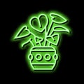 green leaves house plant neon glow icon illustration