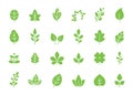 Green leaves icon. Eco leaf, organic growth and sprout vector symbols set