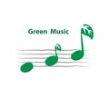 Green leaves icon with Musical note vector logo design template.