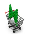 Green leaves lightning bolt in shopping cart, 3D illustration