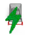 Green leaves lightning bolt in shopping cart, 3D illustration