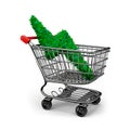 Green leaves lightning bolt in shopping cart, 3D illustration