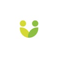 Green leaves logo, abstract stylized people icon, vegan community, people health care, organic food symbol