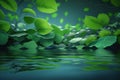 Green leaves over water surface. Beautiful natural background. Ai generated Royalty Free Stock Photo