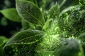 Leaves blending with digital patterns create a unique harmony of nature and technology Royalty Free Stock Photo